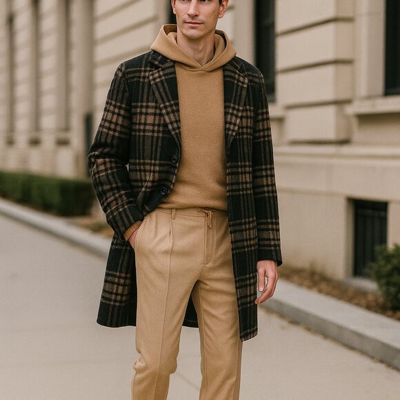 Hugo Boss Wool Blend Plaid Check Coat Brown Black Italian Fabric NWT 36R - Picture 7 of 8